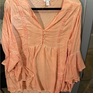 Spense Peach Crochet-Trim Ruffle Tunic